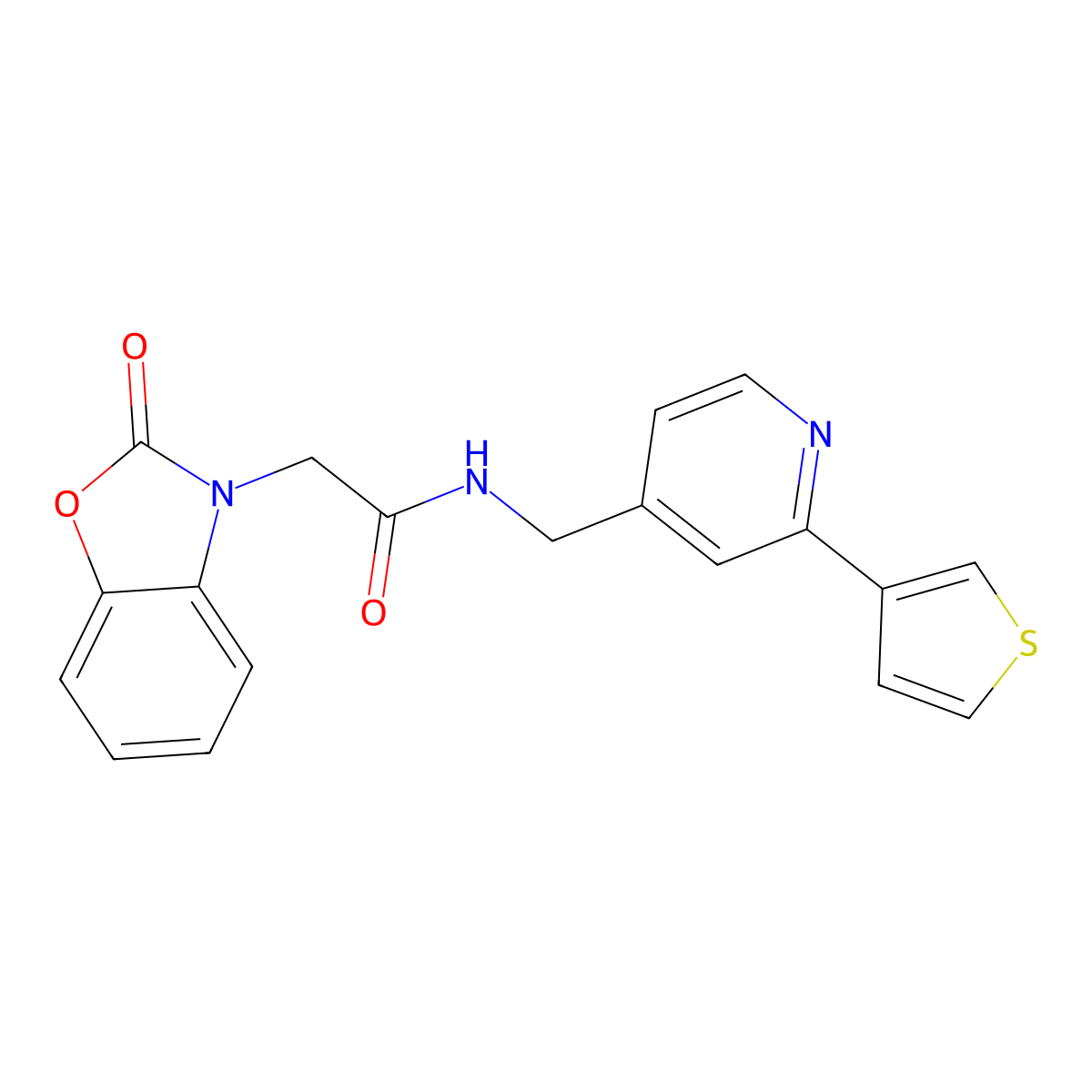 2-(2-oxobenzo[d]oxazol-3(2H)-yl)-N-((2-(thiophen-3-yl)pyridin-4-yl)methyl)acetamide molecular structure, CAS 2034476-83-8