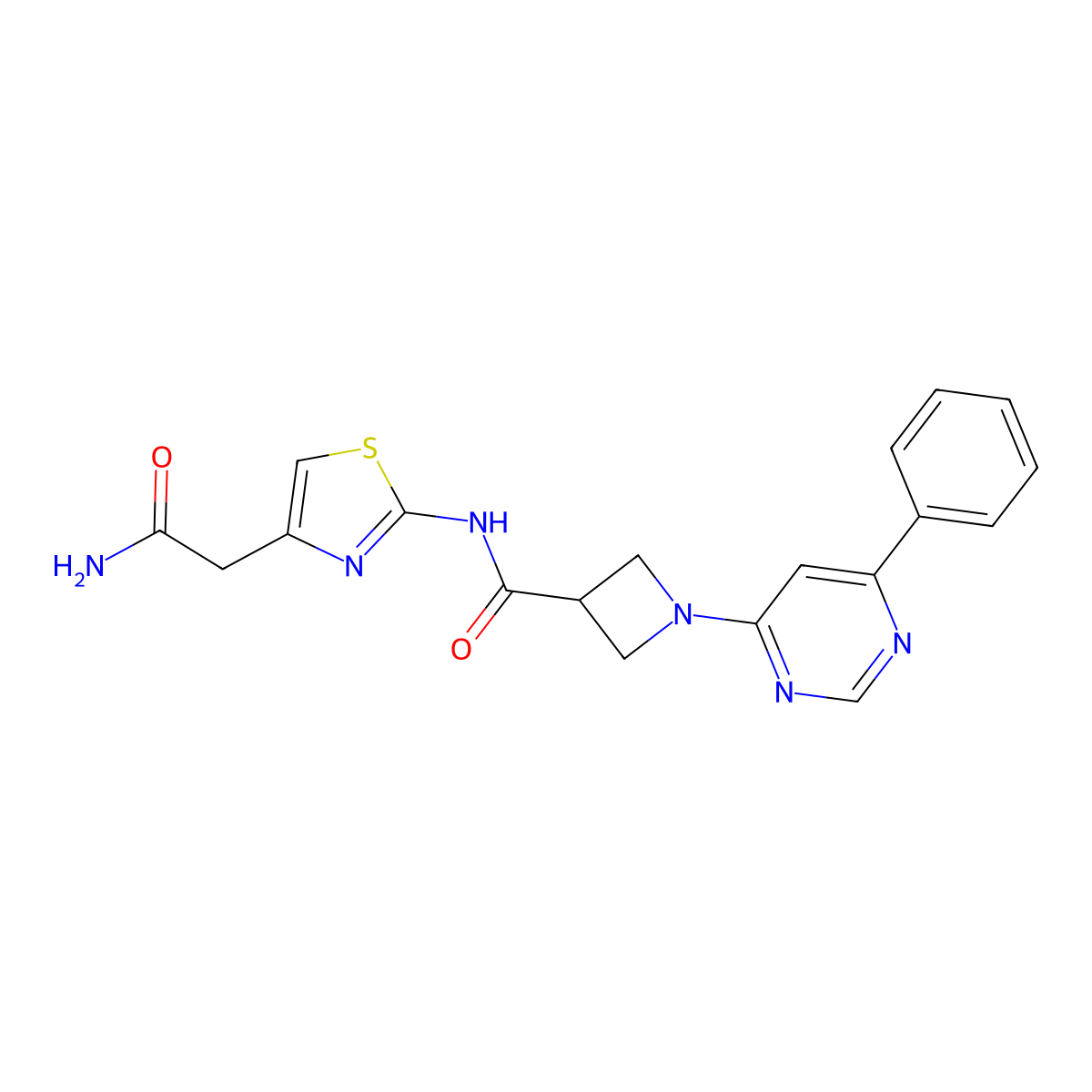 N-(4-(2-amino-2-oxoethyl)thiazol-2-yl)-1-(6-phenylpyrimidin-4-yl)azetidine-3-carboxamide molecular structure, CAS 2034476-87-2