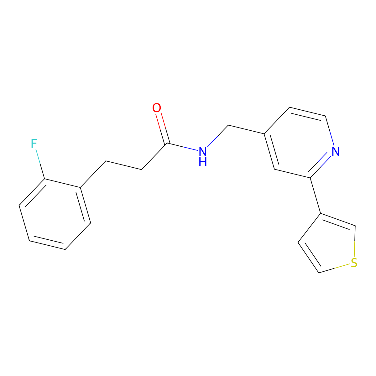 3-(2-fluorophenyl)-N-((2-(thiophen-3-yl)pyridin-4-yl)methyl)propanamide molecular structure, CAS 2034476-88-3