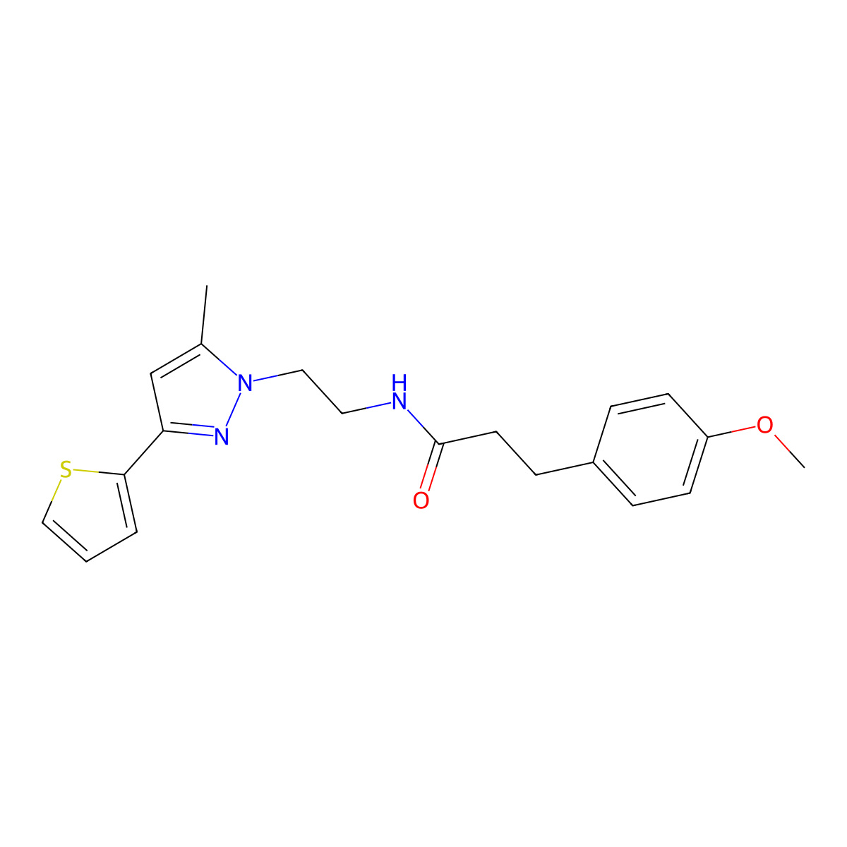 3-(4-methoxyphenyl)-N-(2-(5-methyl-3-(thiophen-2-yl)-1H-pyrazol-1-yl)ethyl)propanamide molecular structure, CAS 2034476-89-4