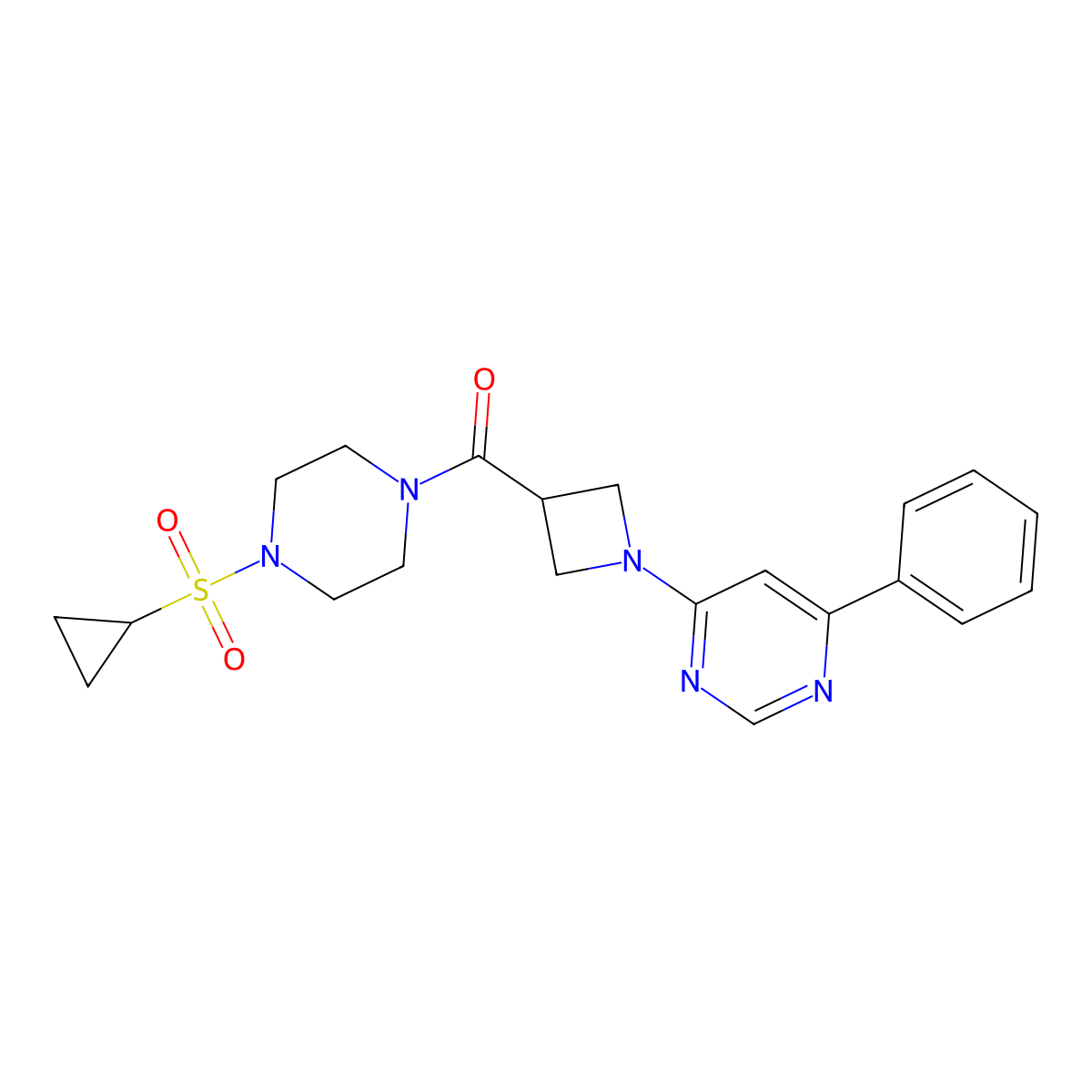 (4-(Cyclopropylsulfonyl)piperazin-1-yl)(1-(6-phenylpyrimidin-4-yl)azetidin-3-yl)methanone molecular structure, CAS 2034476-95-2