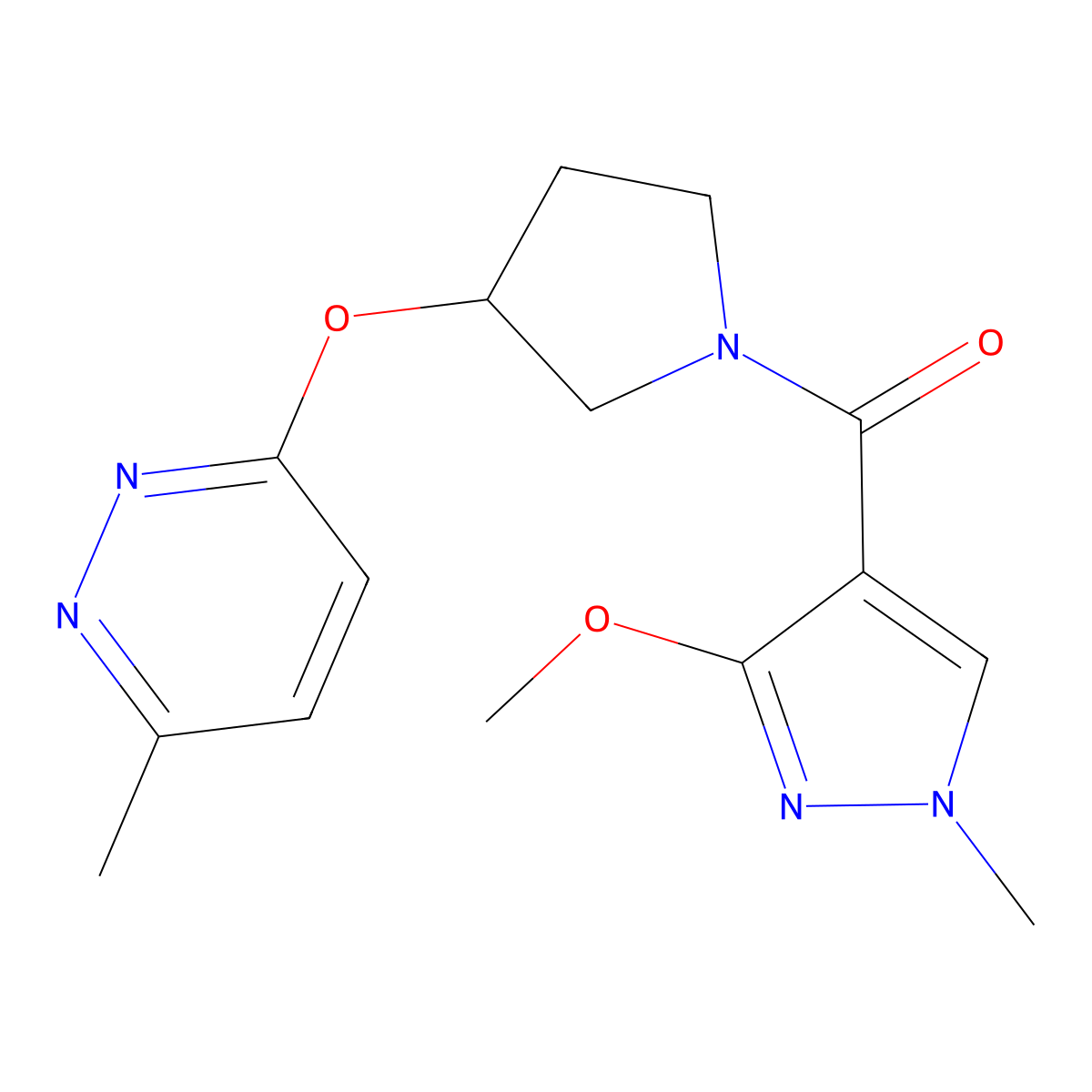 (3-methoxy-1-methyl-1H-pyrazol-4-yl)(3-((6-methylpyridazin-3-yl)oxy)pyrrolidin-1-yl)methanone molecular structure, CAS 2034477-04-6