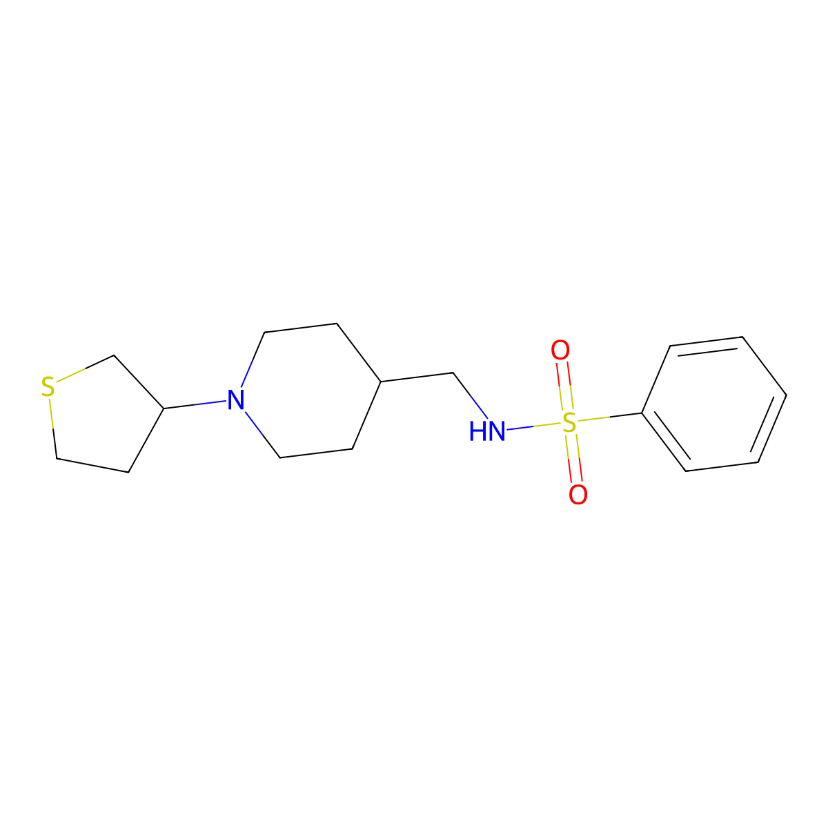 N-((1-(tetrahydrothiophen-3-yl)piperidin-4-yl)methyl)benzenesulfonamide molecular structure, CAS 2034477-05-7