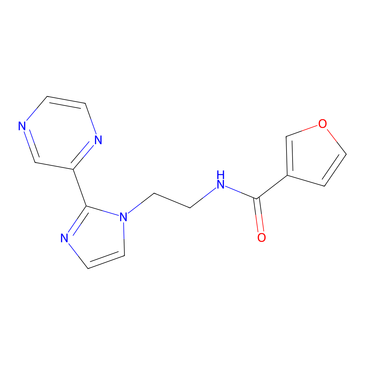 N-(2-(2-(pyrazin-2-yl)-1H-imidazol-1-yl)ethyl)furan-3-carboxamide molecular structure, CAS 2034477-08-0