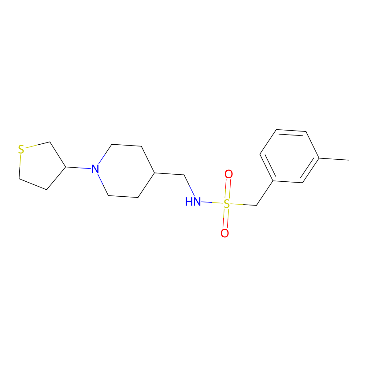 N-((1-(tetrahydrothiophen-3-yl)piperidin-4-yl)methyl)-1-(m-tolyl)methanesulfonamide molecular structure, CAS 2034477-12-6
