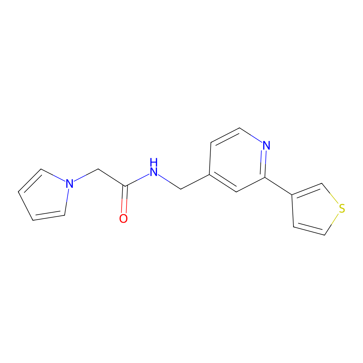 2-(1H-pyrrol-1-yl)-N-((2-(thiophen-3-yl)pyridin-4-yl)methyl)acetamide molecular structure, CAS 2034477-14-8