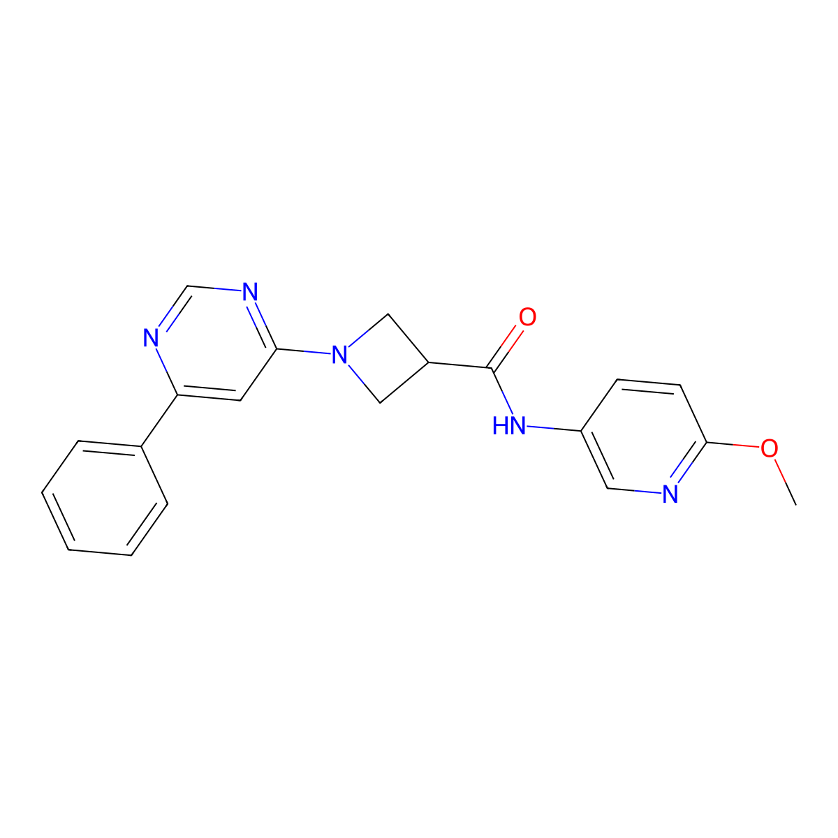 N-(6-methoxypyridin-3-yl)-1-(6-phenylpyrimidin-4-yl)azetidine-3-carboxamide molecular structure, CAS 2034477-15-9