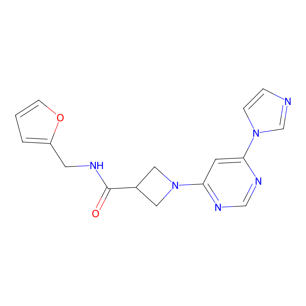 1-(6-(1H-imidazol-1-yl)pyrimidin-4-yl)-N-(furan-2-ylmethyl)azetidine-3-carboxamide molecular structure, CAS 2034477-19-3