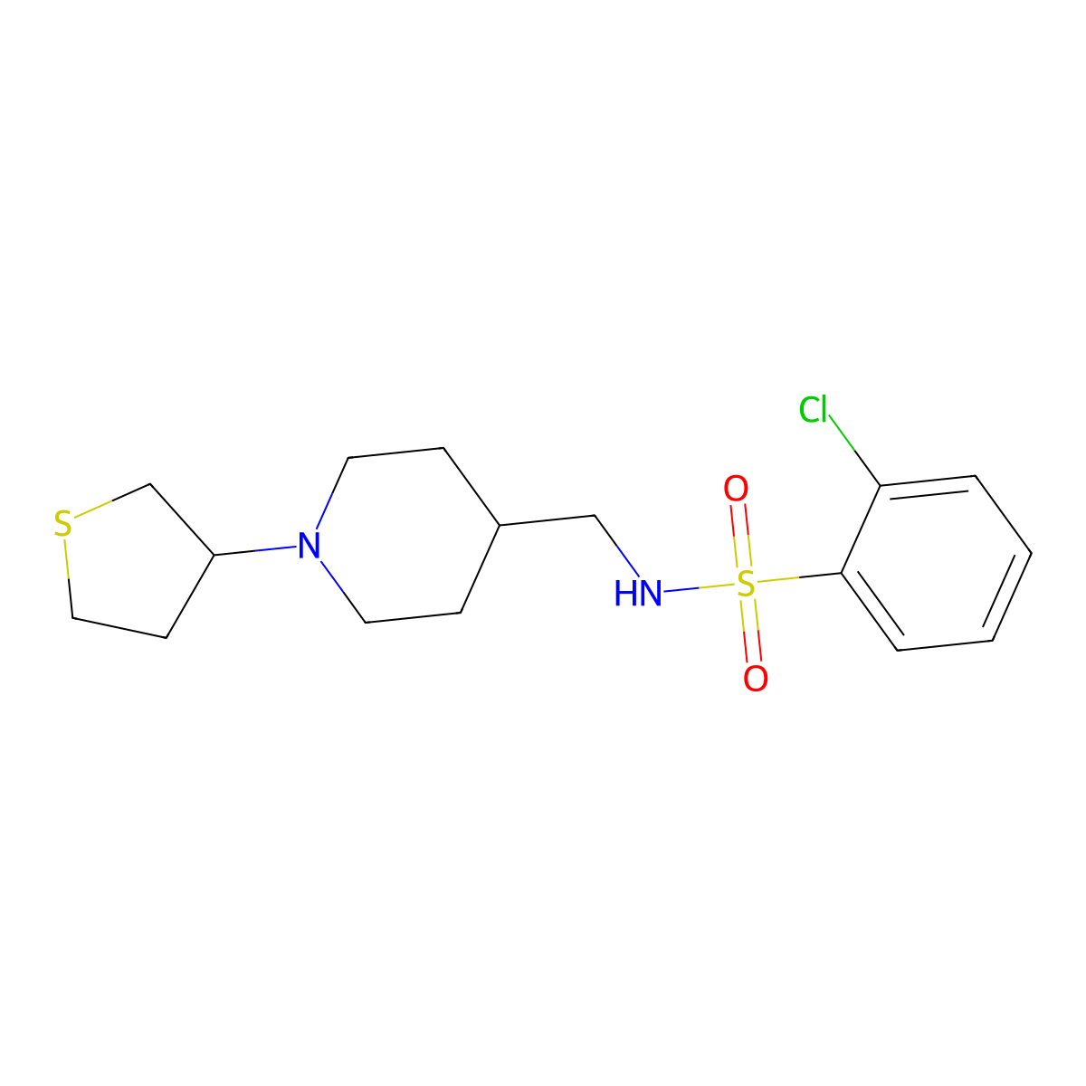 2-chloro-N-((1-(tetrahydrothiophen-3-yl)piperidin-4-yl)methyl)benzenesulfonamide molecular structure, CAS 2034477-20-6