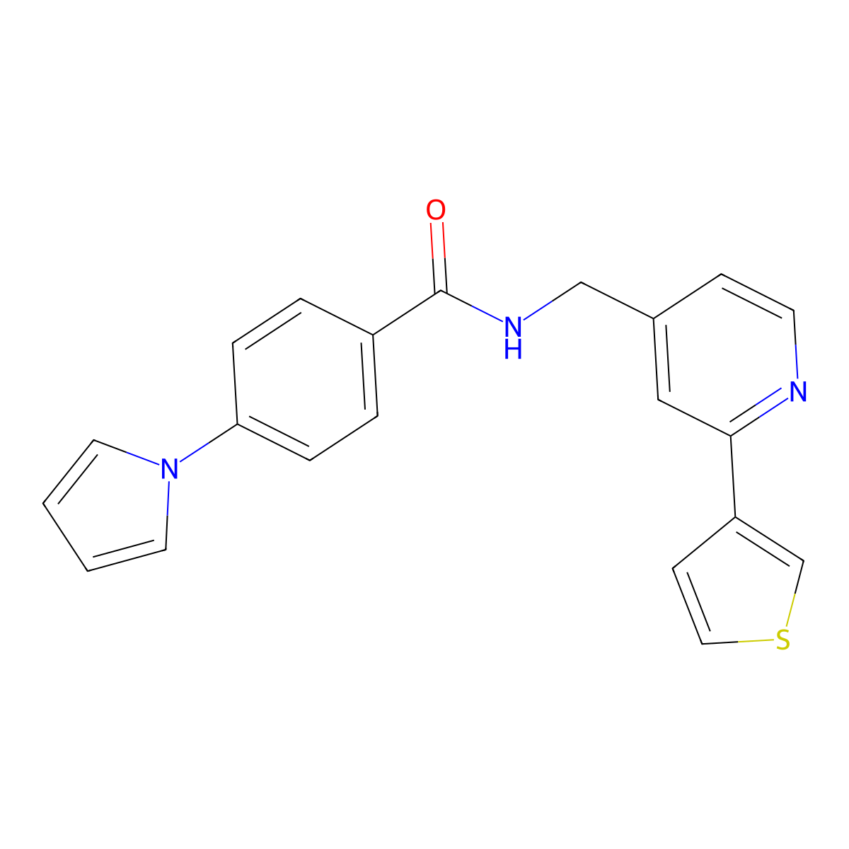 4-(1H-pyrrol-1-yl)-N-((2-(thiophen-3-yl)pyridin-4-yl)methyl)benzamide molecular structure, CAS 2034477-21-7