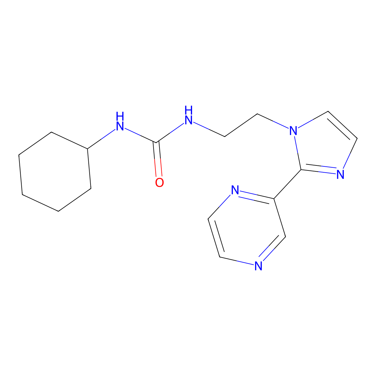 1-cyclohexyl-3-{2-[2-(pyrazin-2-yl)-1H-imidazol-1-yl]ethyl}urea molecular structure, CAS 2034477-26-2