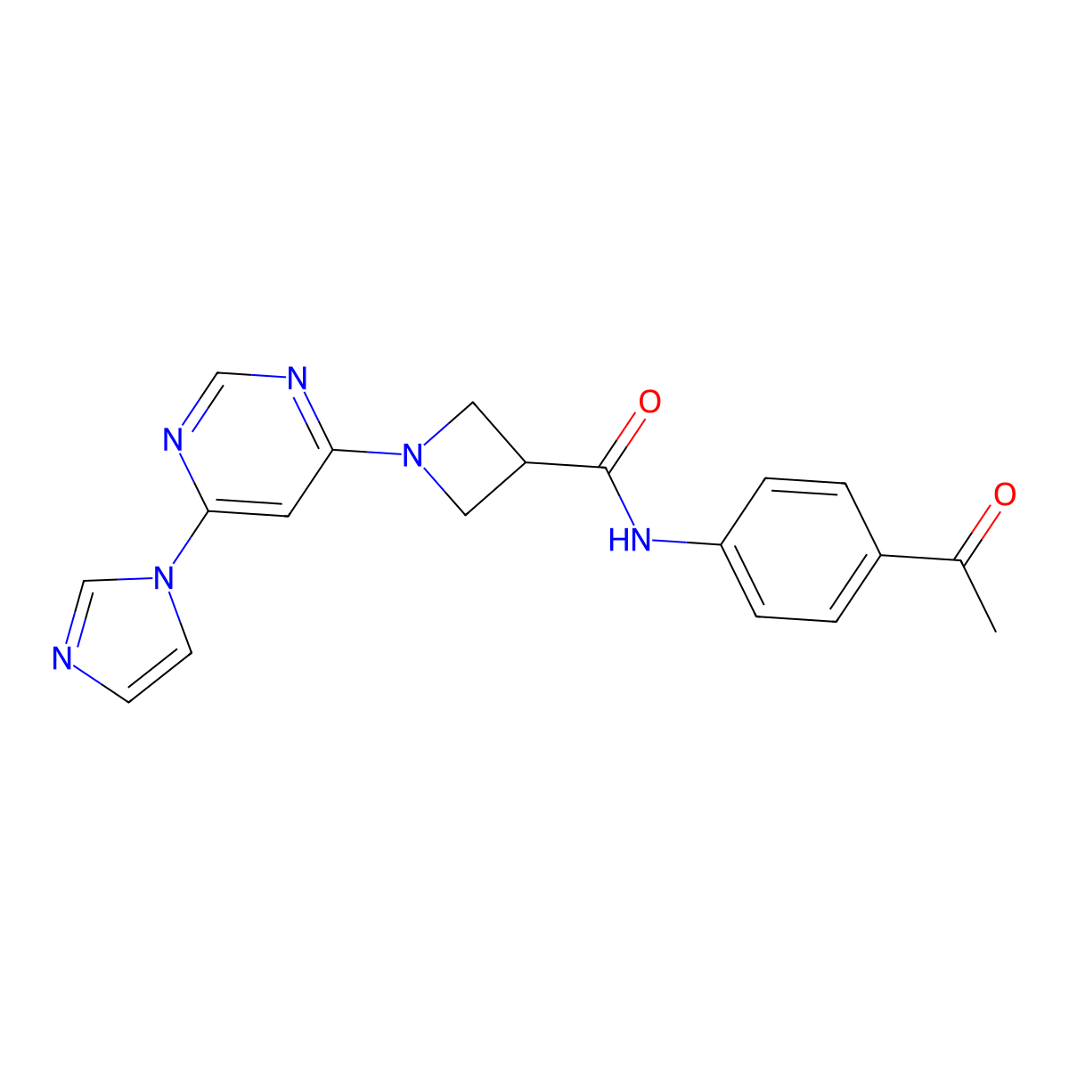 1-(6-(1H-imidazol-1-yl)pyrimidin-4-yl)-N-(4-acetylphenyl)azetidine-3-carboxamide molecular structure, CAS 2034477-27-3