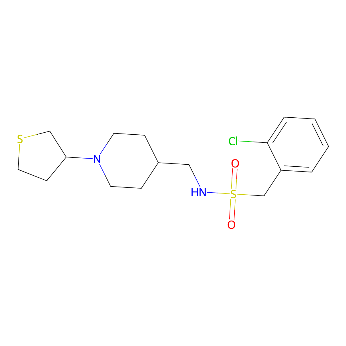 1-(2-chlorophenyl)-N-((1-(tetrahydrothiophen-3-yl)piperidin-4-yl)methyl)methanesulfonamide molecular structure, CAS 2034477-30-8