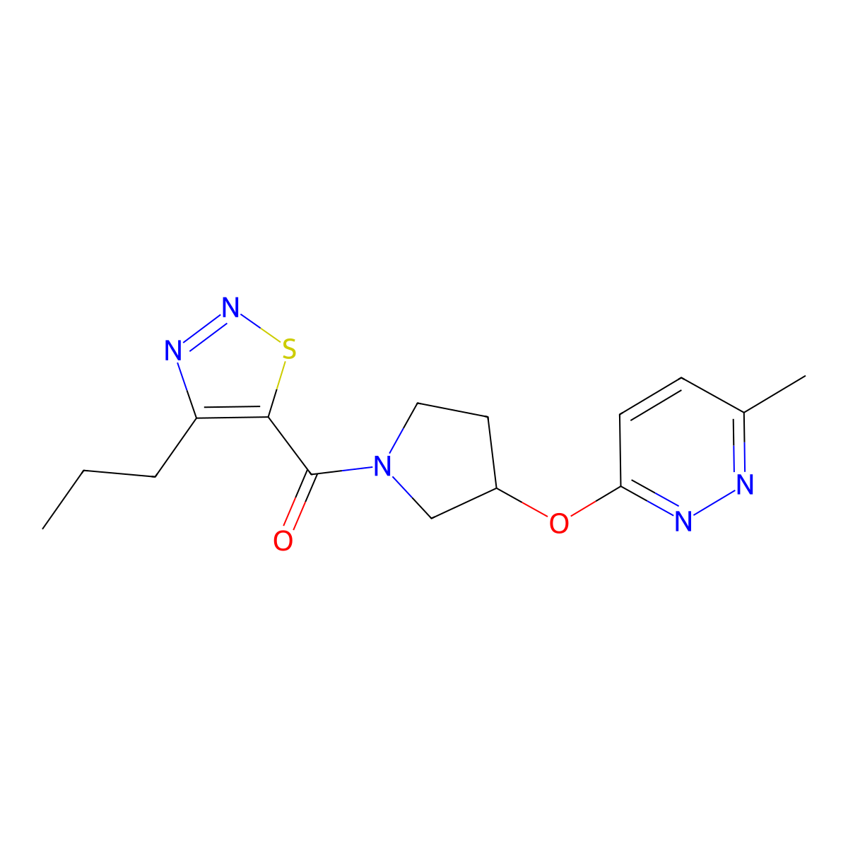(3-((6-Methylpyridazin-3-yl)oxy)pyrrolidin-1-yl)(4-propyl-1,2,3-thiadiazol-5-yl)methanone molecular structure, CAS 2034477-31-9
