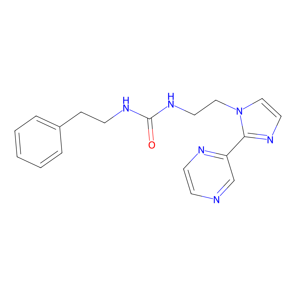 1-phenethyl-3-(2-(2-(pyrazin-2-yl)-1H-imidazol-1-yl)ethyl)urea molecular structure, CAS 2034477-32-0
