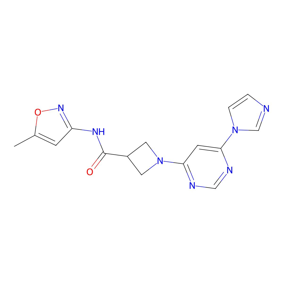 1-(6-(1H-imidazol-1-yl)pyrimidin-4-yl)-N-(5-methylisoxazol-3-yl)azetidine-3-carboxamide molecular structure, CAS 2034477-34-2