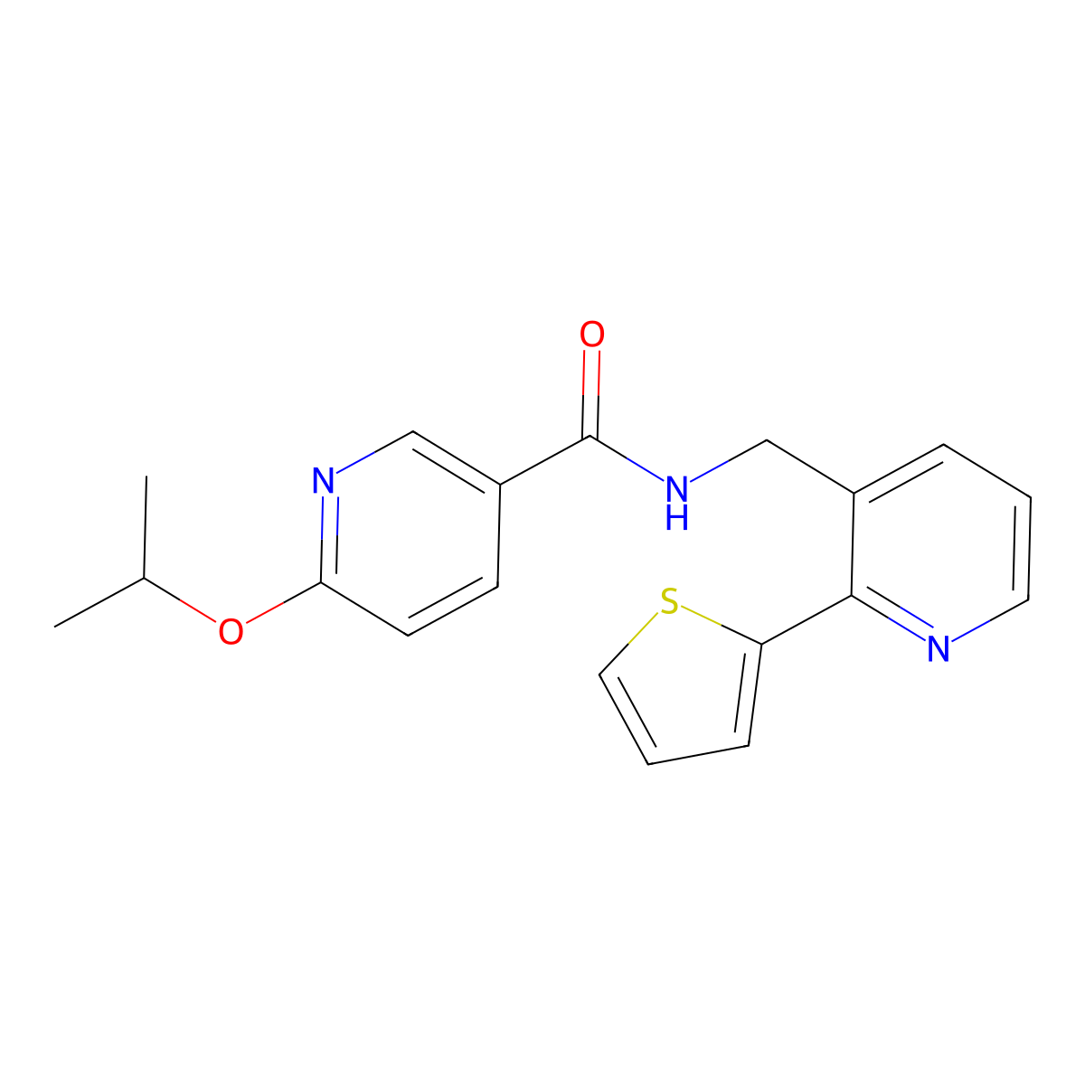 6-isopropoxy-N-((2-(thiophen-2-yl)pyridin-3-yl)methyl)nicotinamide molecular structure, CAS 2034477-35-3