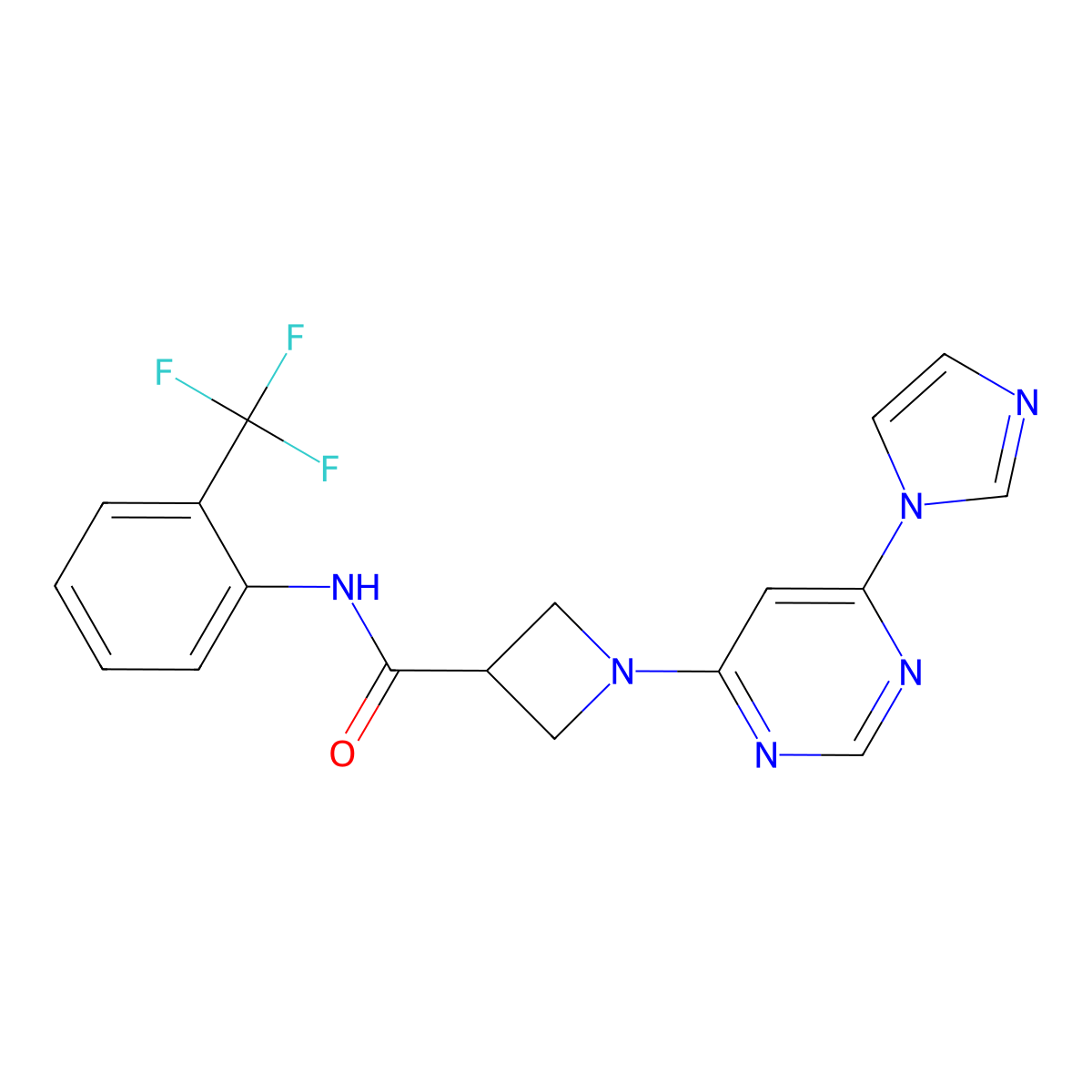 1-[6-(1H-imidazol-1-yl)pyrimidin-4-yl]-N-[2-(trifluoromethyl)phenyl]azetidine-3-carboxamide molecular structure, CAS 2034477-40-0