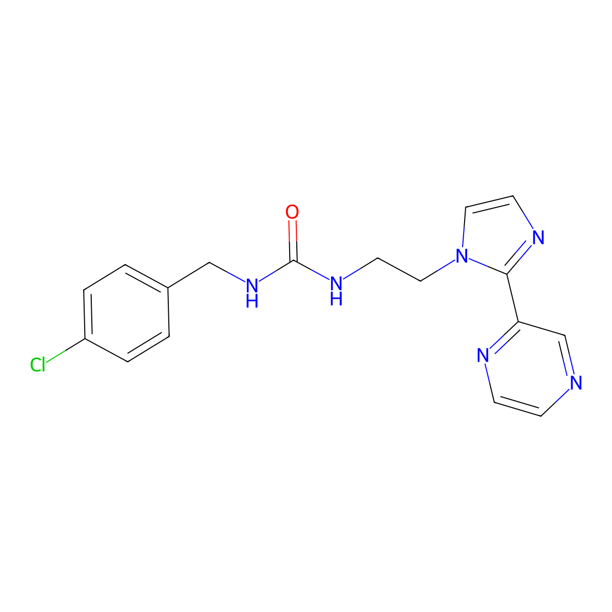 1-(4-chlorobenzyl)-3-(2-(2-(pyrazin-2-yl)-1H-imidazol-1-yl)ethyl)urea molecular structure, CAS 2034477-46-6