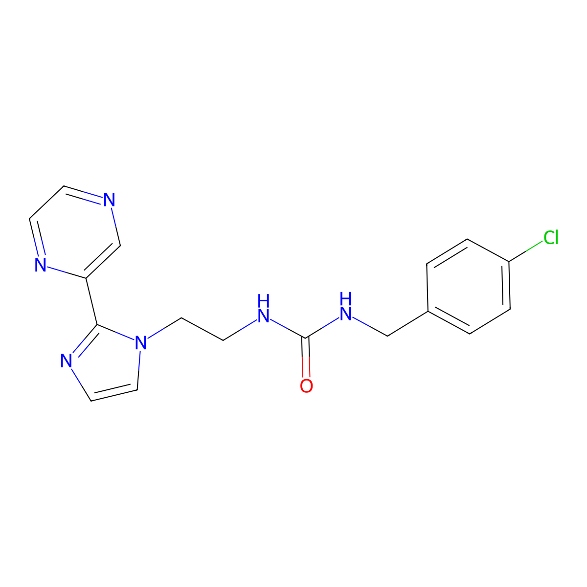 1-(4-chlorobenzyl)-3-(2-(2-(pyrazin-2-yl)-1H-imidazol-1-yl)ethyl)urea molecular structure, CAS 2034477-46-6