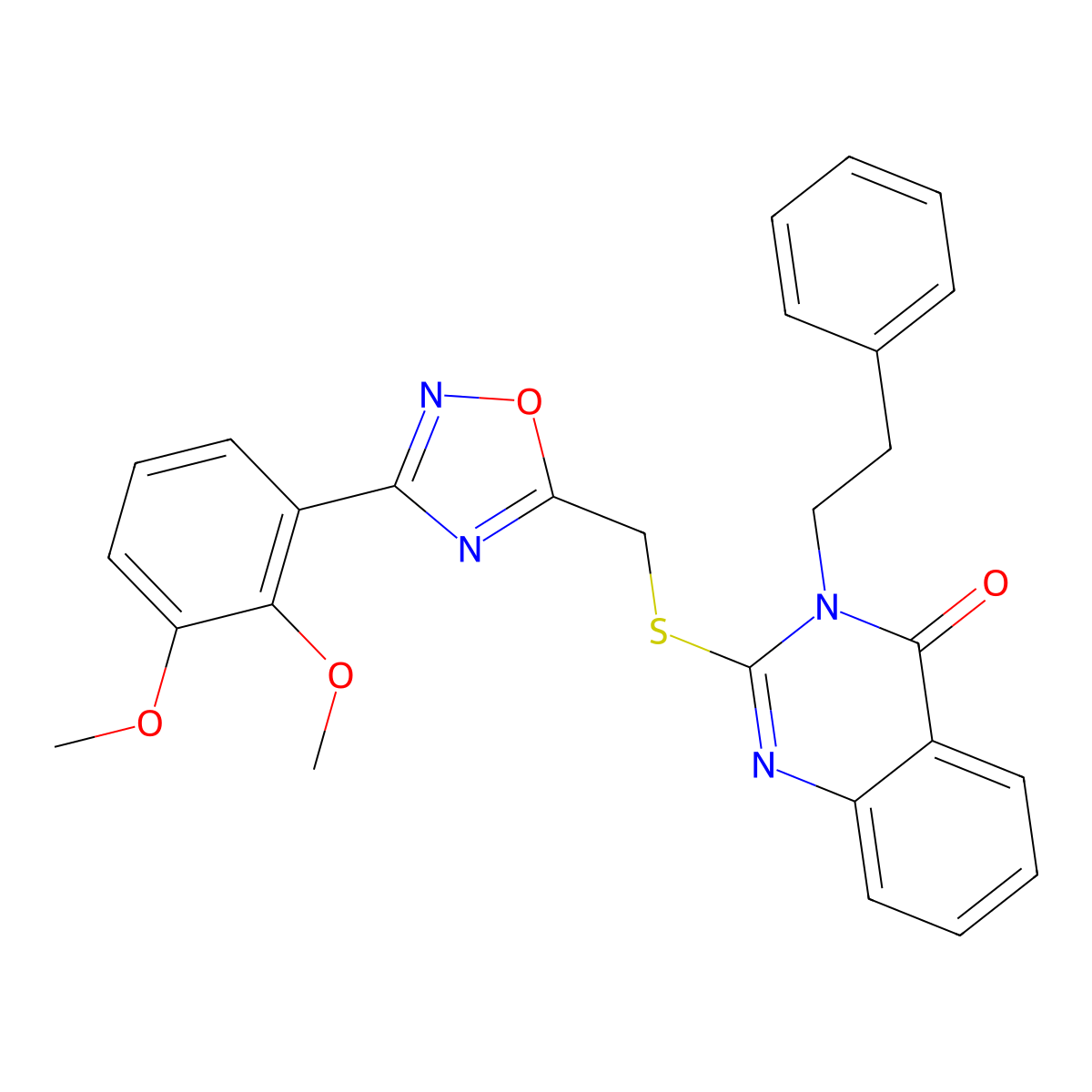 2-(((3-(2,3-dimethoxyphenyl)-1,2,4-oxadiazol-5-yl)methyl)thio)-3-phenethylquinazolin-4(3H)-one molecular structure, CAS 2034477-48-8