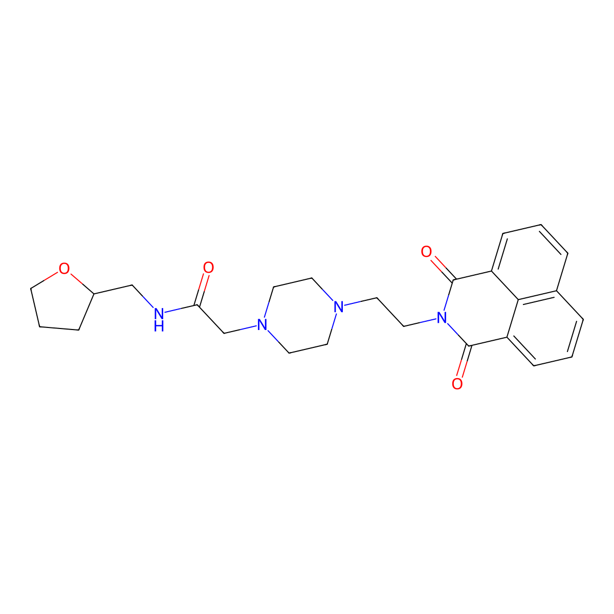 2-(4-(2-(1,3-dioxo-1H-benzo[de]isoquinolin-2(3H)-yl)ethyl)piperazin-1-yl)-N-((tetrahydrofuran-2-yl)methyl)acetamide molecular structure, CAS 2034477-49-9