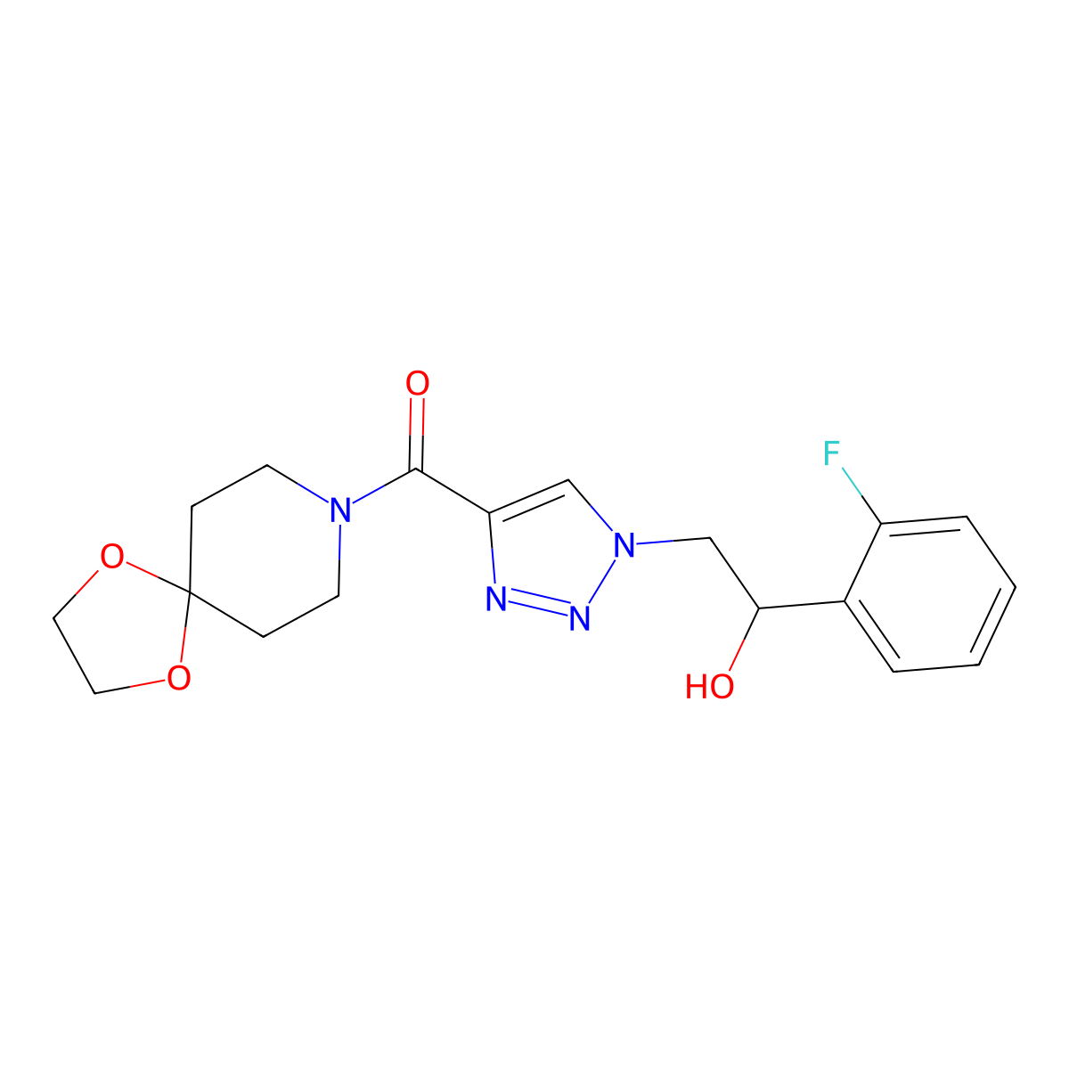 (1-(2-(2-fluorophenyl)-2-hydroxyethyl)-1H-1,2,3-triazol-4-yl)(1,4-dioxa-8-azaspiro[4.5]decan-8-yl)methanone molecular structure, CAS 2034477-58-0