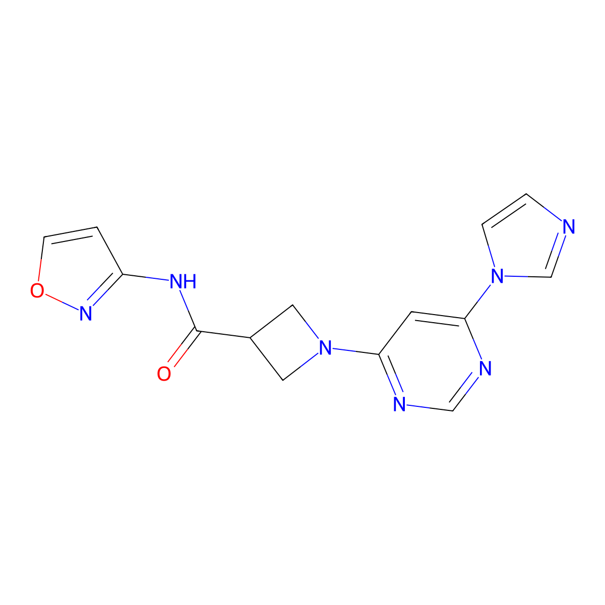 1-(6-(1H-imidazol-1-yl)pyrimidin-4-yl)-N-(isoxazol-3-yl)azetidine-3-carboxamide molecular structure, CAS 2034477-62-6