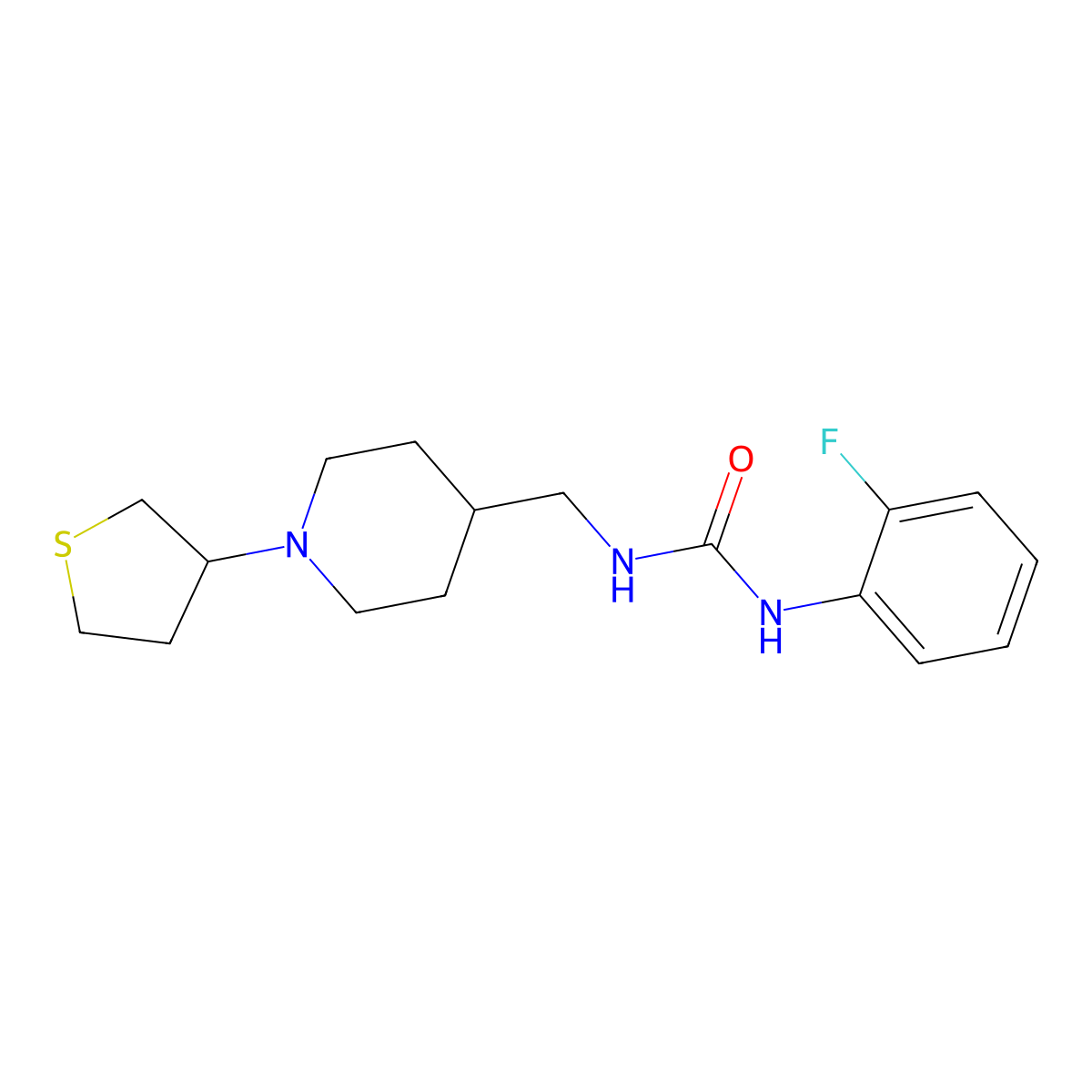 1-(2-Fluorophenyl)-3-((1-(tetrahydrothiophen-3-yl)piperidin-4-yl)methyl)urea molecular structure, CAS 2034477-66-0