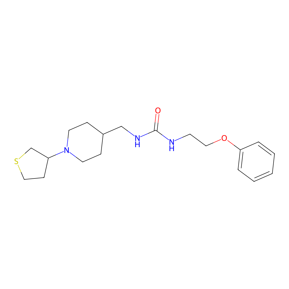 1-(2-Phenoxyethyl)-3-((1-(tetrahydrothiophen-3-yl)piperidin-4-yl)methyl)urea molecular structure, CAS 2034477-69-3