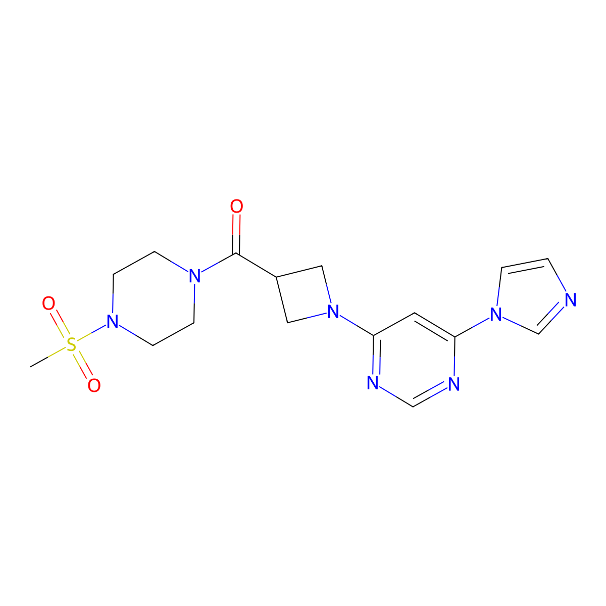 (1-(6-(1H-imidazol-1-yl)pyrimidin-4-yl)azetidin-3-yl)(4-(methylsulfonyl)piperazin-1-yl)methanone molecular structure, CAS 2034477-71-7