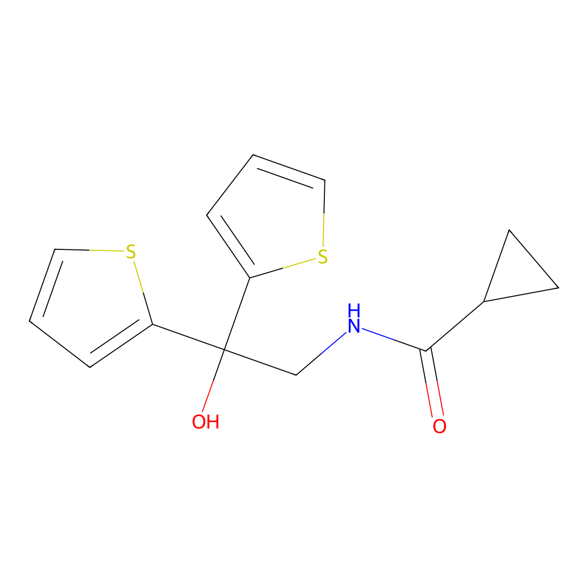 N-(2-hydroxy-2,2-di(thiophen-2-yl)ethyl)cyclopropanecarboxamide molecular structure, CAS 2034477-76-2