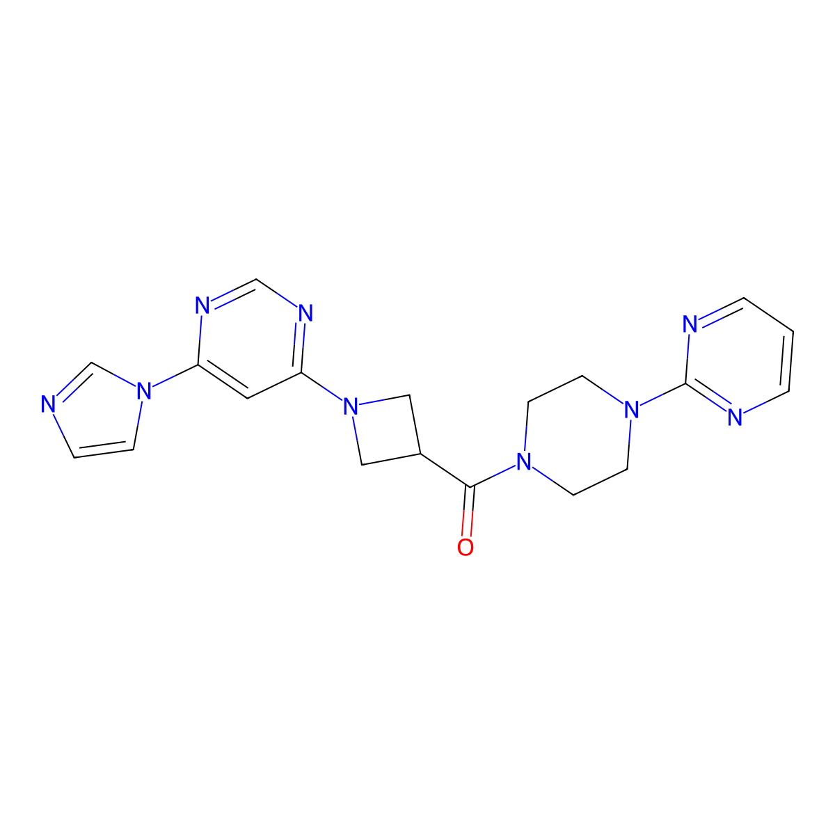 (1-(6-(1H-imidazol-1-yl)pyrimidin-4-yl)azetidin-3-yl)(4-(pyrimidin-2-yl)piperazin-1-yl)methanone molecular structure, CAS 2034477-78-4
