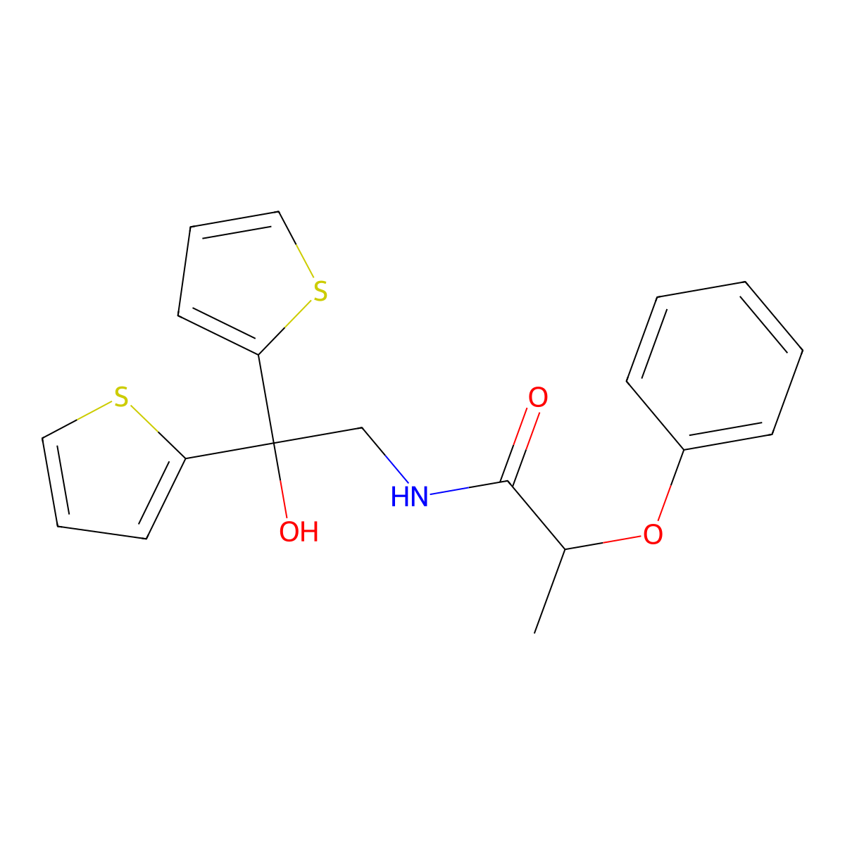 N-(2-hydroxy-2,2-di(thiophen-2-yl)ethyl)-2-phenoxypropanamide molecular structure, CAS 2034477-80-8