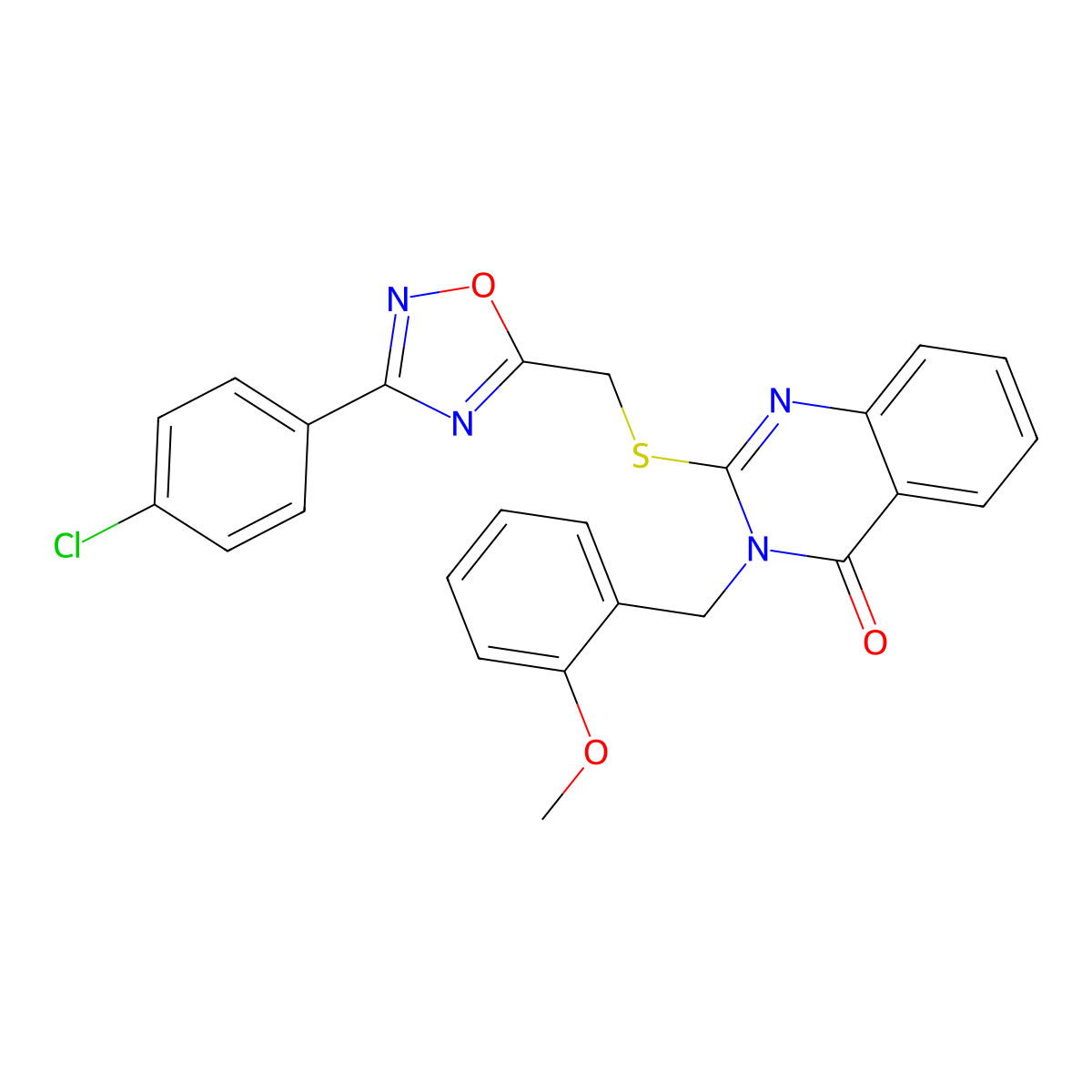 2-(((3-(4-chlorophenyl)-1,2,4-oxadiazol-5-yl)methyl)thio)-3-(2-methoxybenzyl)quinazolin-4(3H)-one molecular structure, CAS 2034477-82-0