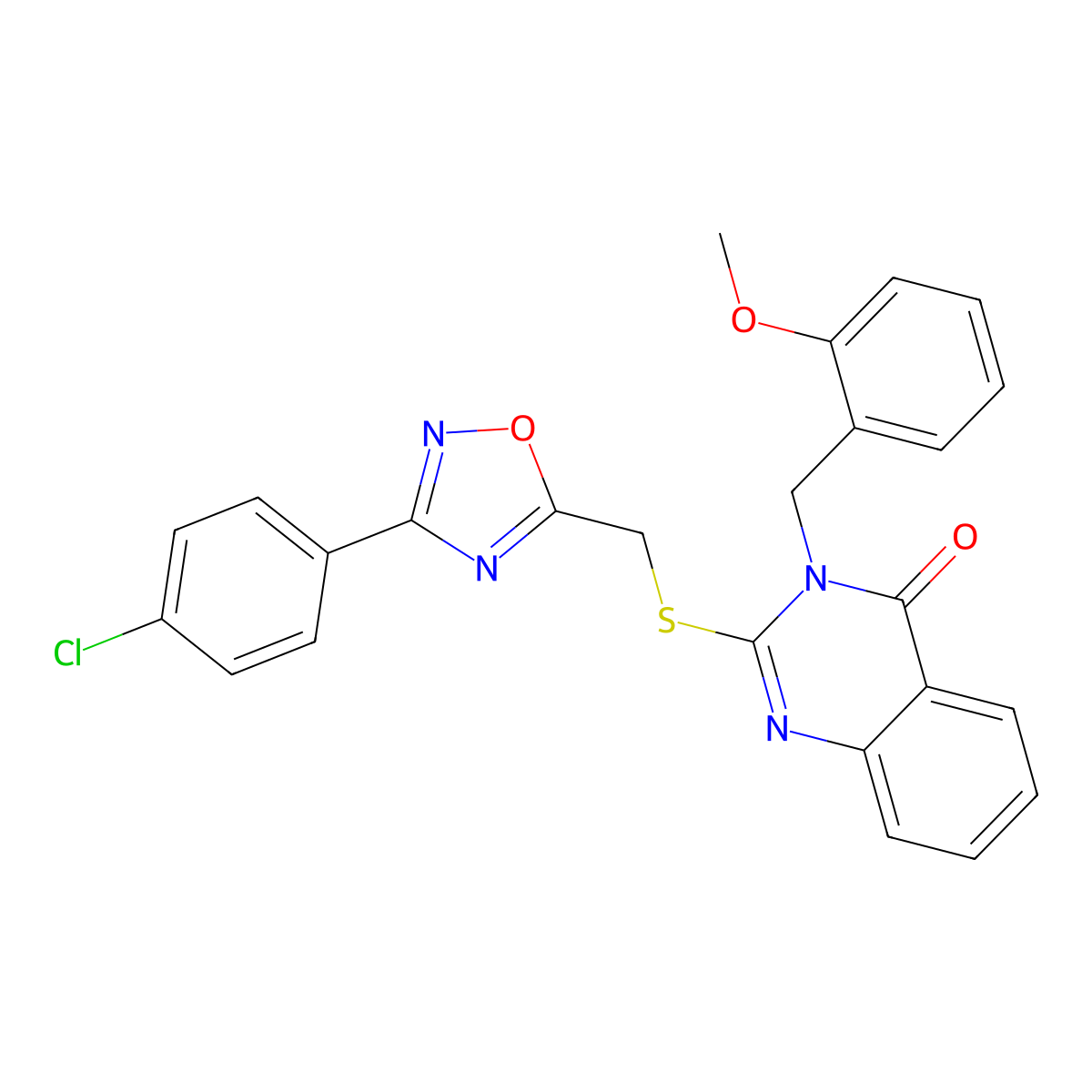 2-(((3-(4-chlorophenyl)-1,2,4-oxadiazol-5-yl)methyl)thio)-3-(2-methoxybenzyl)quinazolin-4(3H)-one molecular structure, CAS 2034477-82-0