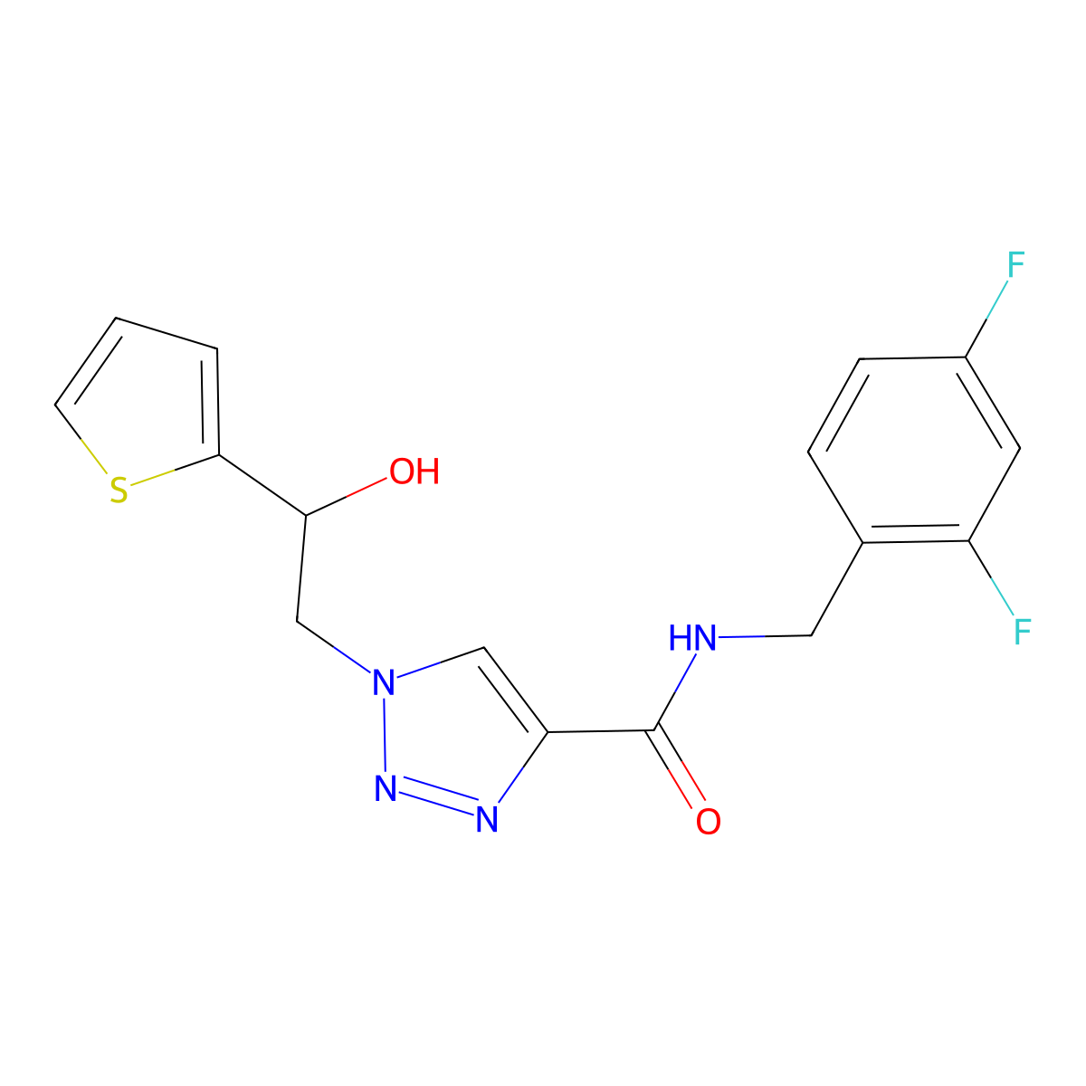 N-(2,4-difluorobenzyl)-1-(2-hydroxy-2-(thiophen-2-yl)ethyl)-1H-1,2,3-triazole-4-carboxamide molecular structure, CAS 2034477-86-4