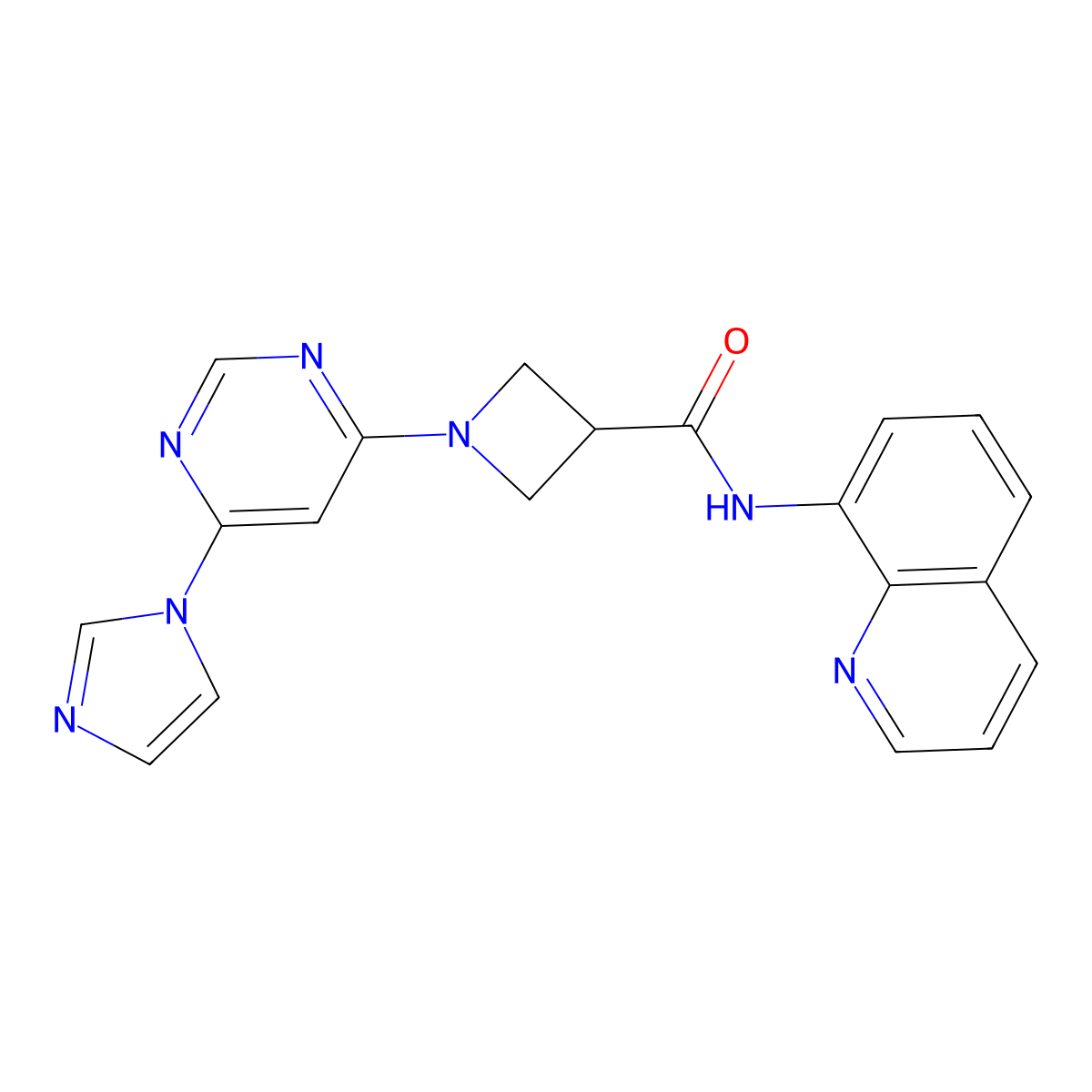 1-[6-(1H-imidazol-1-yl)pyrimidin-4-yl]-N-(quinolin-8-yl)azetidine-3-carboxamide molecular structure, CAS 2034477-87-5
