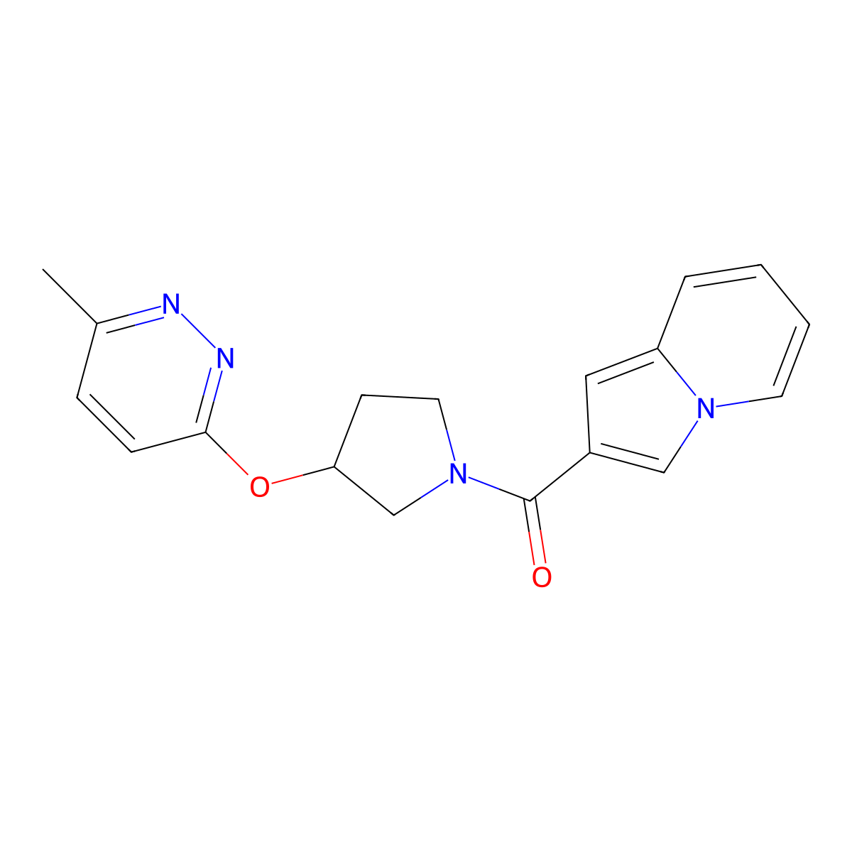 Indolizin-2-yl(3-((6-methylpyridazin-3-yl)oxy)pyrrolidin-1-yl)methanone molecular structure, CAS 2034477-88-6