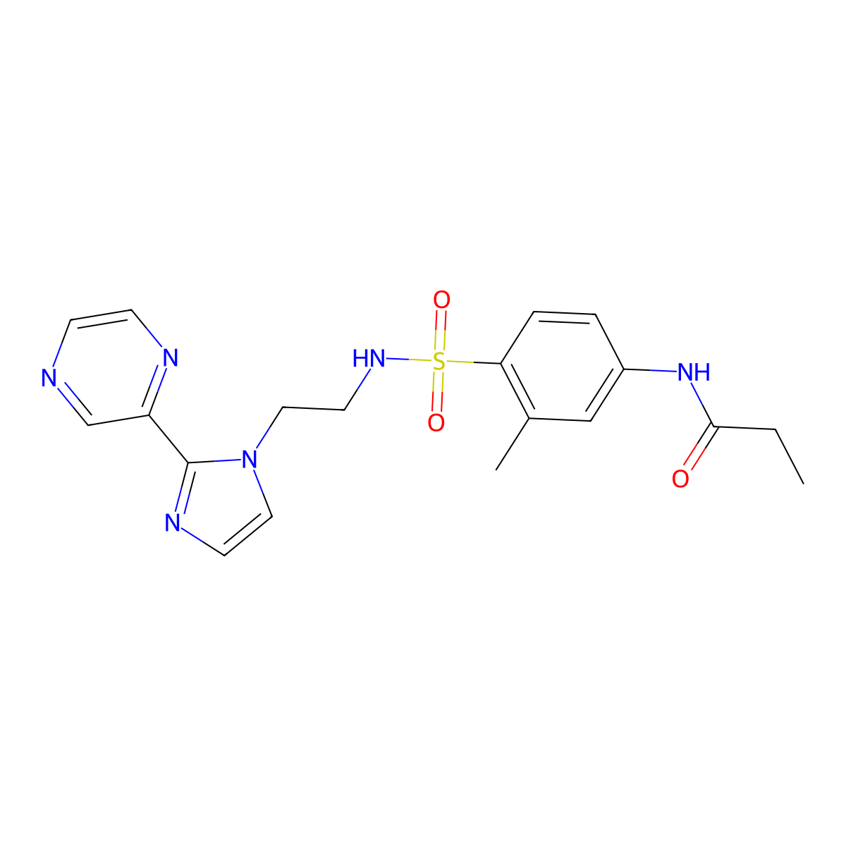 N-(3-methyl-4-(N-(2-(2-(pyrazin-2-yl)-1H-imidazol-1-yl)ethyl)sulfamoyl)phenyl)propionamide molecular structure, CAS 2034477-89-7