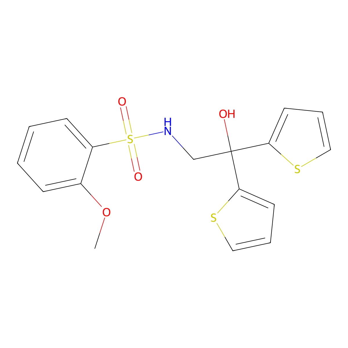 N-(2-hydroxy-2,2-di(thiophen-2-yl)ethyl)-2-methoxybenzenesulfonamide molecular structure, CAS 2034477-95-5