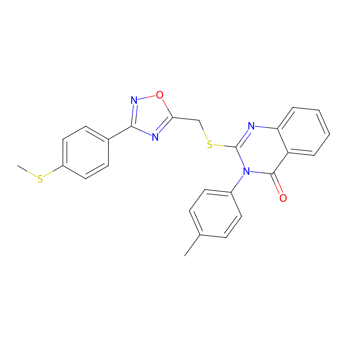 2-(((3-(4-(methylthio)phenyl)-1,2,4-oxadiazol-5-yl)methyl)thio)-3-(p-tolyl)quinazolin-4(3H)-one molecular structure, CAS 2034477-96-6