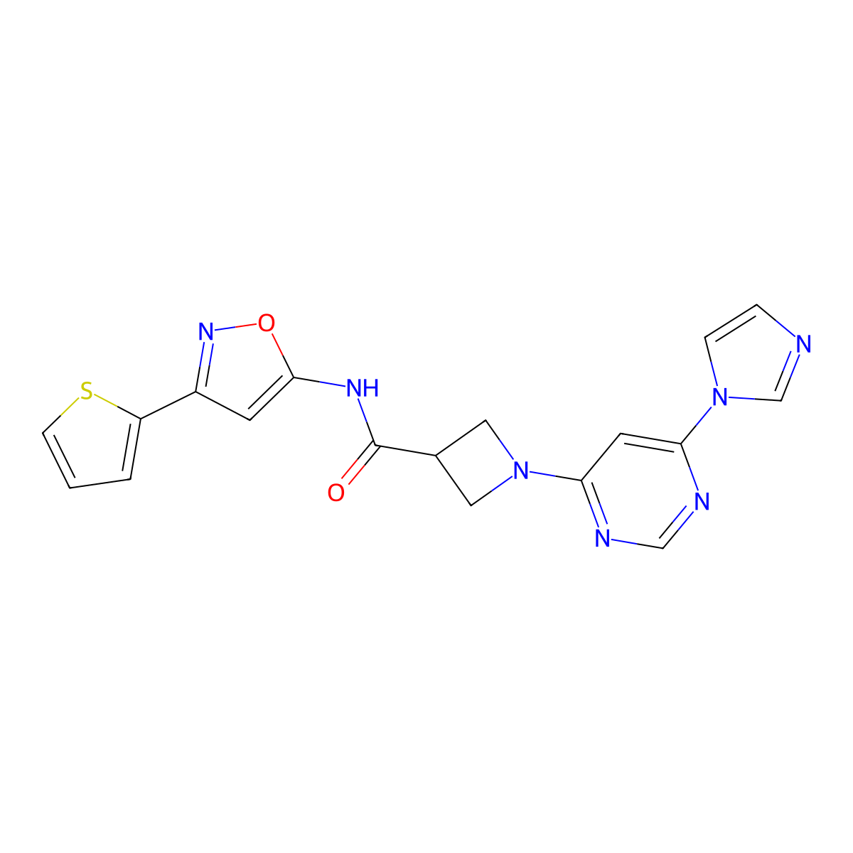 1-(6-(1H-imidazol-1-yl)pyrimidin-4-yl)-N-(3-(thiophen-2-yl)isoxazol-5-yl)azetidine-3-carboxamide molecular structure, CAS 2034477-97-7