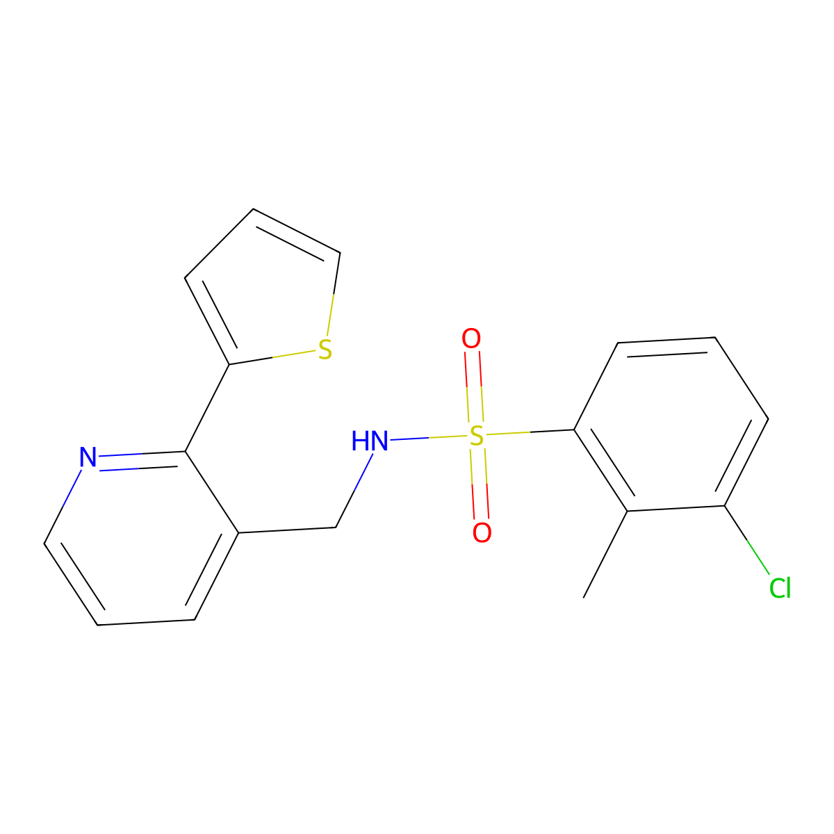 3-chloro-2-methyl-N-((2-(thiophen-2-yl)pyridin-3-yl)methyl)benzenesulfonamide molecular structure, CAS 2034477-98-8