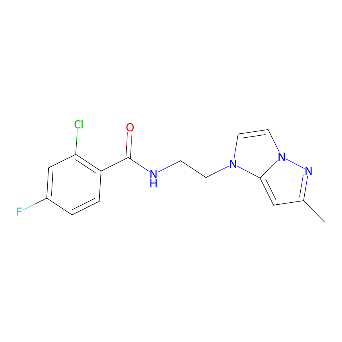 2-chloro-4-fluoro-N-(2-(6-methyl-1H-imidazo[1,2-b]pyrazol-1-yl)ethyl)benzamide molecular structure, CAS 2034478-01-6