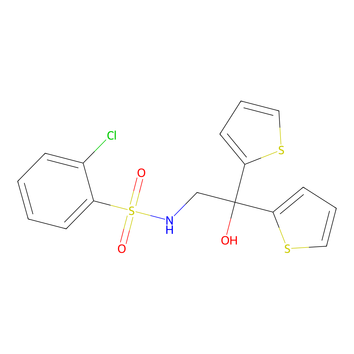 2-chloro-N-(2-hydroxy-2,2-di(thiophen-2-yl)ethyl)benzenesulfonamide molecular structure, CAS 2034478-03-8