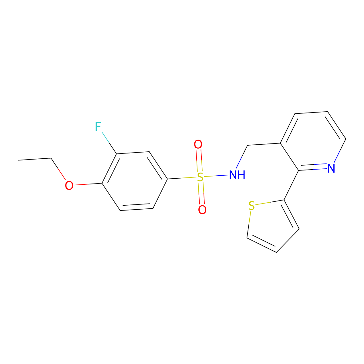 4-ethoxy-3-fluoro-N-((2-(thiophen-2-yl)pyridin-3-yl)methyl)benzenesulfonamide molecular structure, CAS 2034478-06-1
