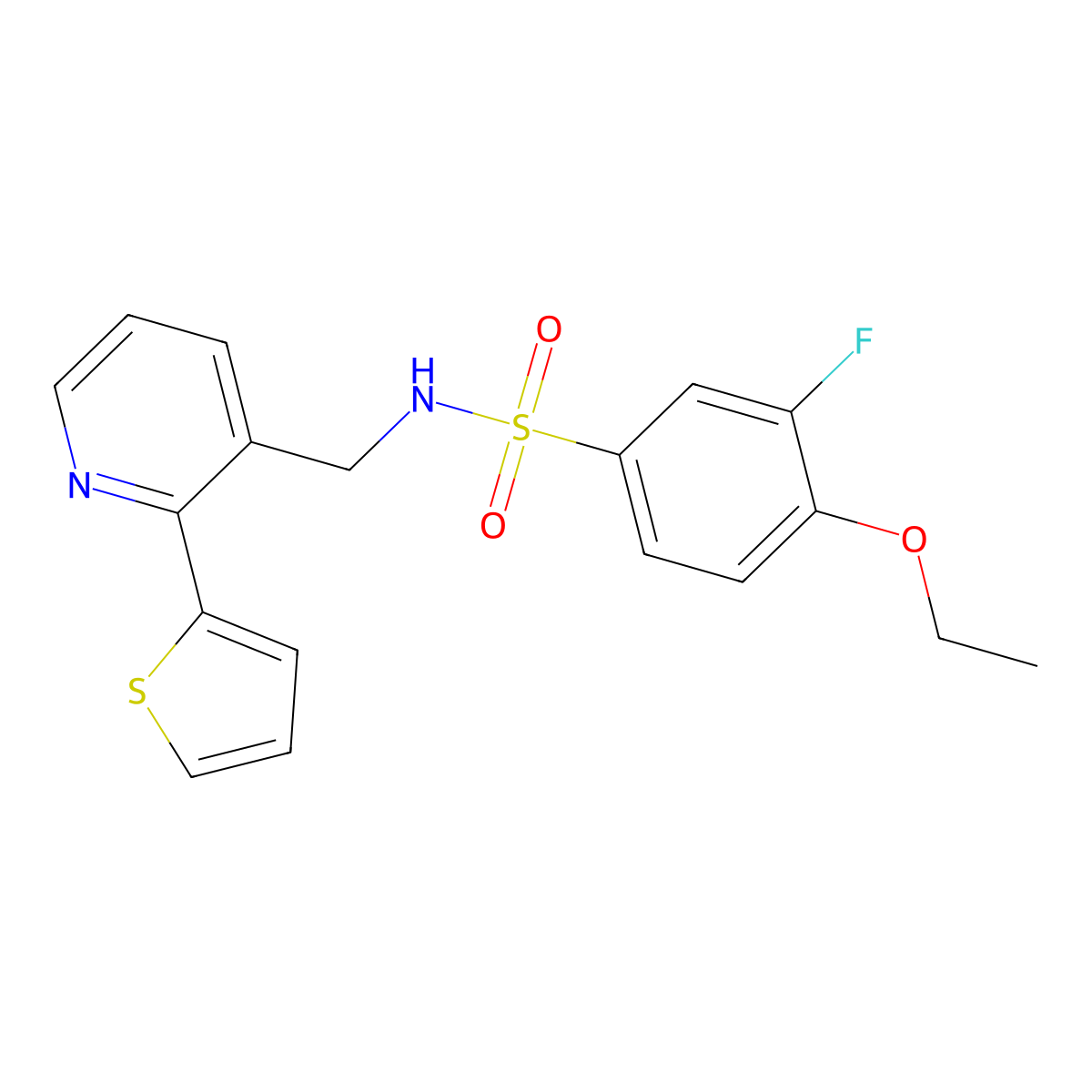 4-ethoxy-3-fluoro-N-((2-(thiophen-2-yl)pyridin-3-yl)methyl)benzenesulfonamide molecular structure, CAS 2034478-06-1