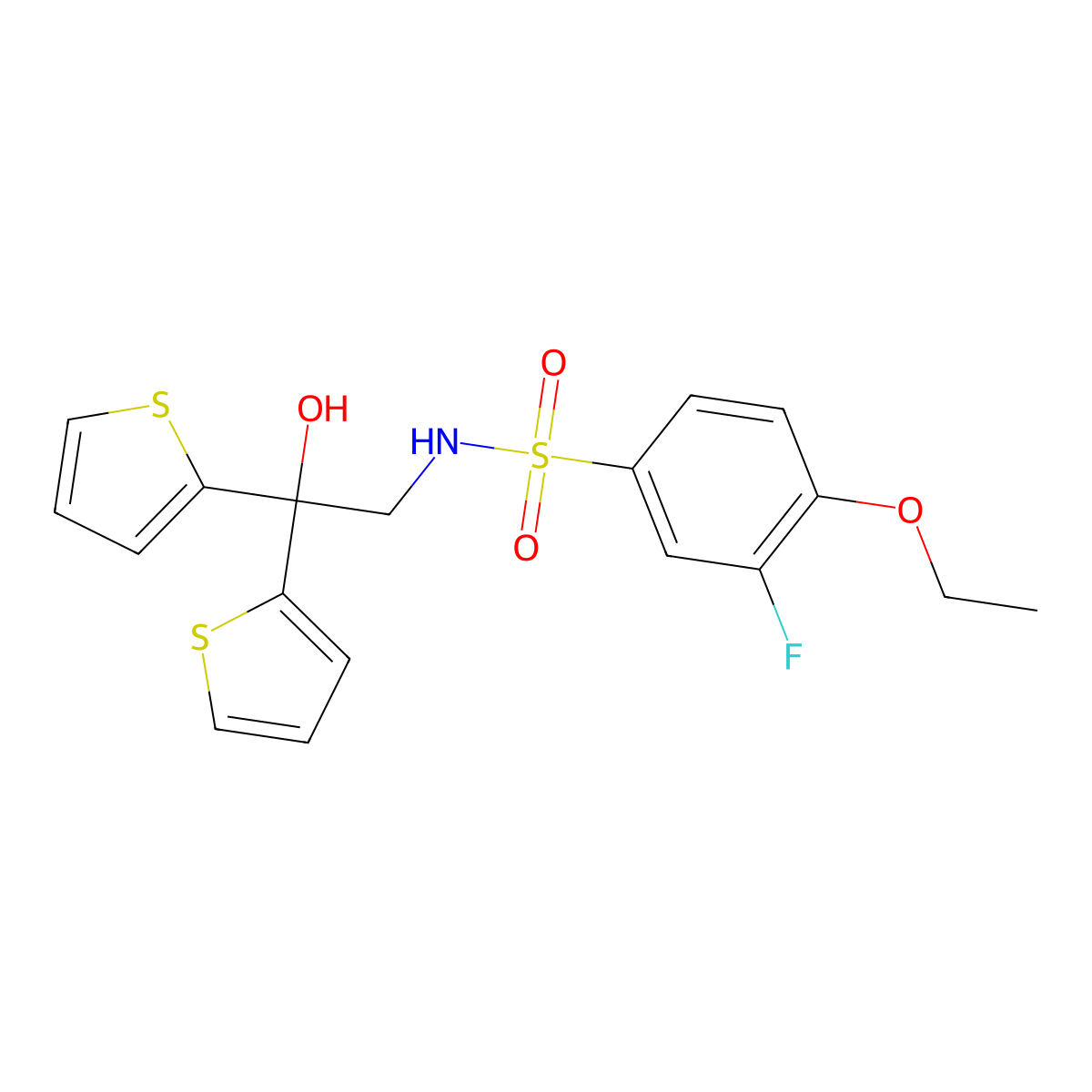 4-ethoxy-3-fluoro-N-(2-hydroxy-2,2-di(thiophen-2-yl)ethyl)benzenesulfonamide molecular structure, CAS 2034478-08-3
