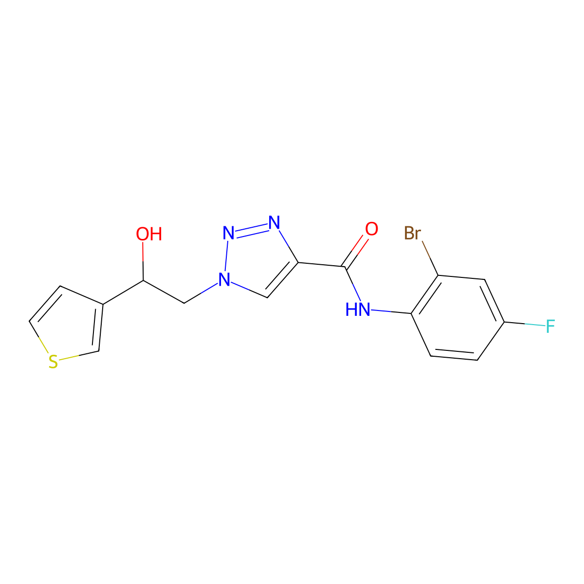 N-(2-bromo-4-fluorophenyl)-1-(2-hydroxy-2-(thiophen-3-yl)ethyl)-1H-1,2,3-triazole-4-carboxamide molecular structure, CAS 2034478-09-4